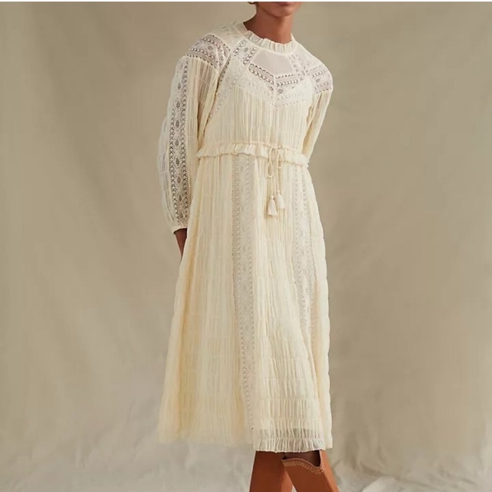 Anthropologie Let Me Be Elegant Cream Lace Dress Sz L